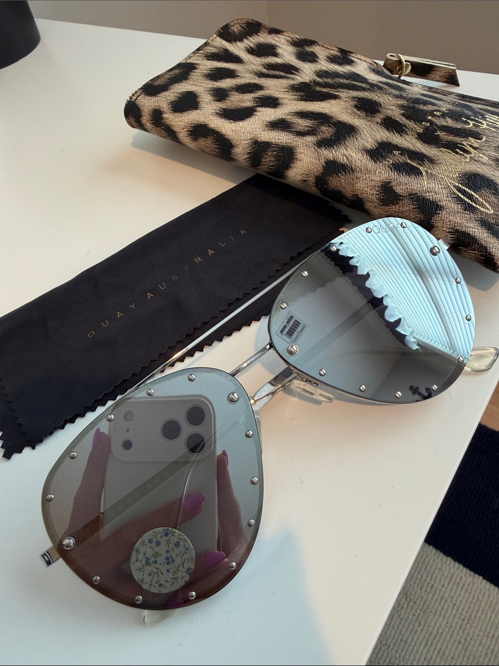 OUAI x Jaclyn Hill Studded Aviator Sunglasses - Silver Mirror